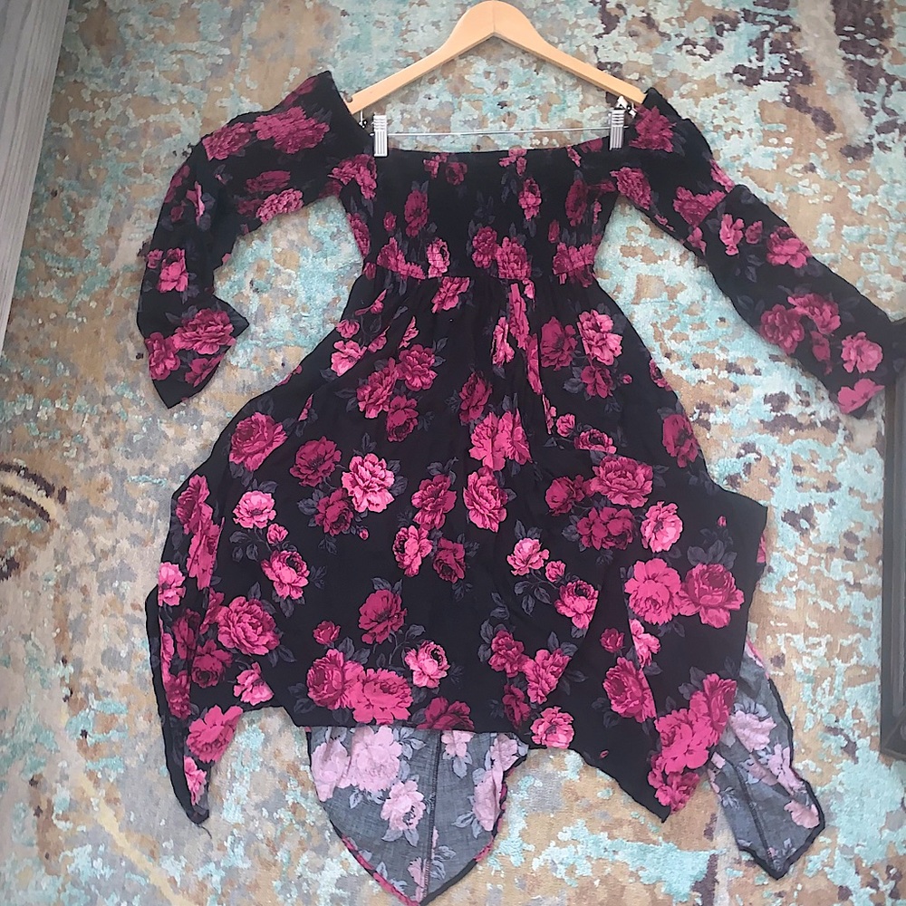 Torrid Rose Challis Smocked Off the Shoulder Dress